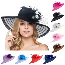 A265 Mujers Formal Kentucky Derby Hats Wide Brim Feather Church Sun Floppy Cap  eb-52495665